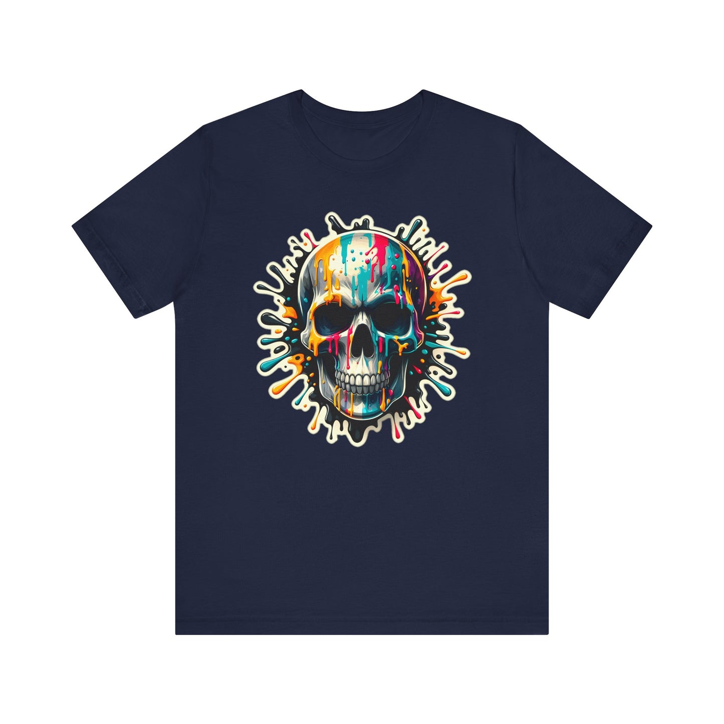 Colorful Skull Paint Splatter Short Sleeve Shirt