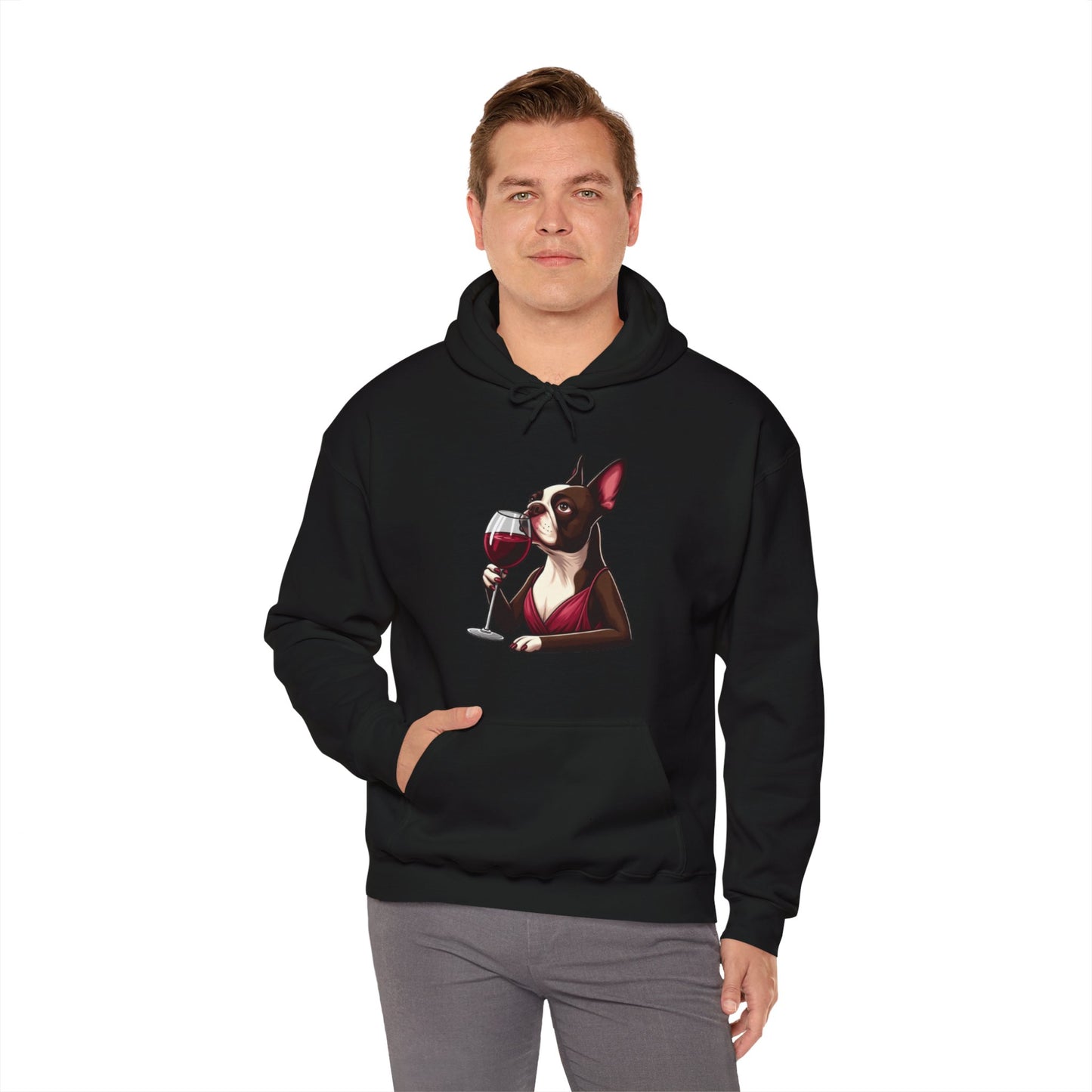 Sophisticated Boston Terrier & Her Wine Hooded Sweatshirt