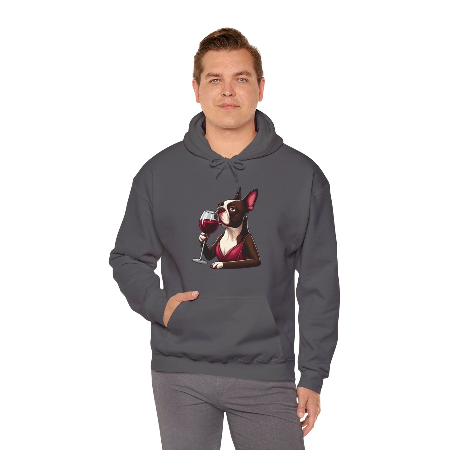 Sophisticated Boston Terrier & Her Wine Hooded Sweatshirt