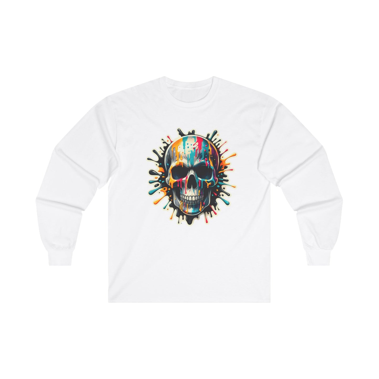 Colorful Skull Paint Splatter Long Sleeve Shirt
