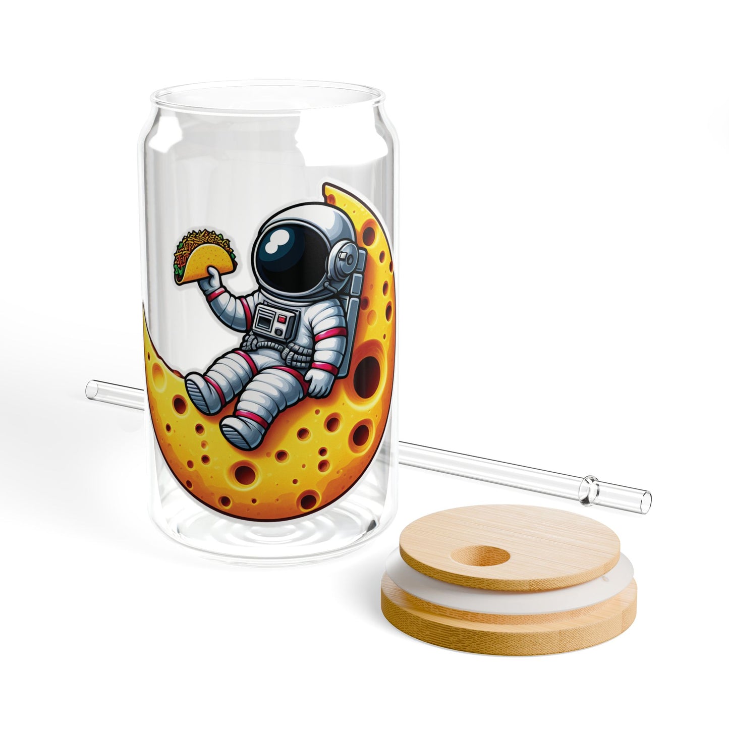 Astronaut on Cheese Moon Sipper Glass 16oz