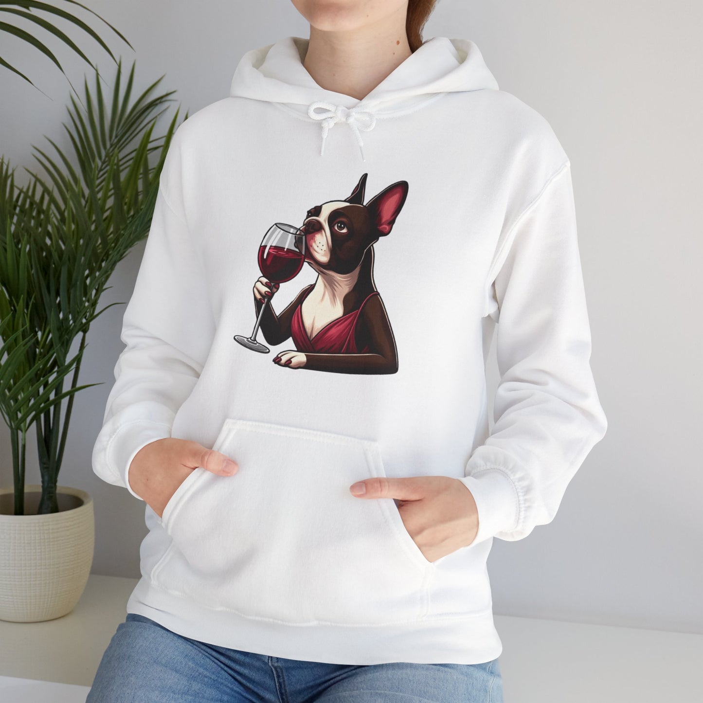 Sophisticated Boston Terrier & Her Wine Hooded Sweatshirt