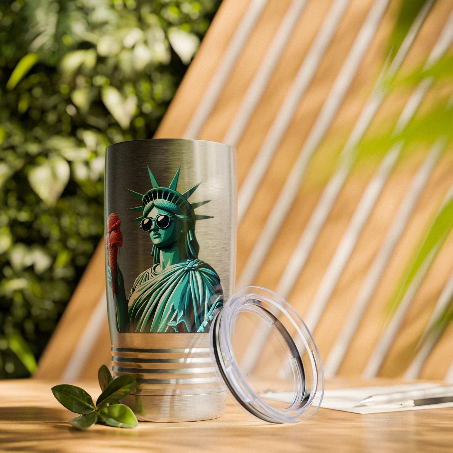 Lady Liberty Chillin w/ Strawberry Ice Cream Stainless Steel Tumbler 20oz