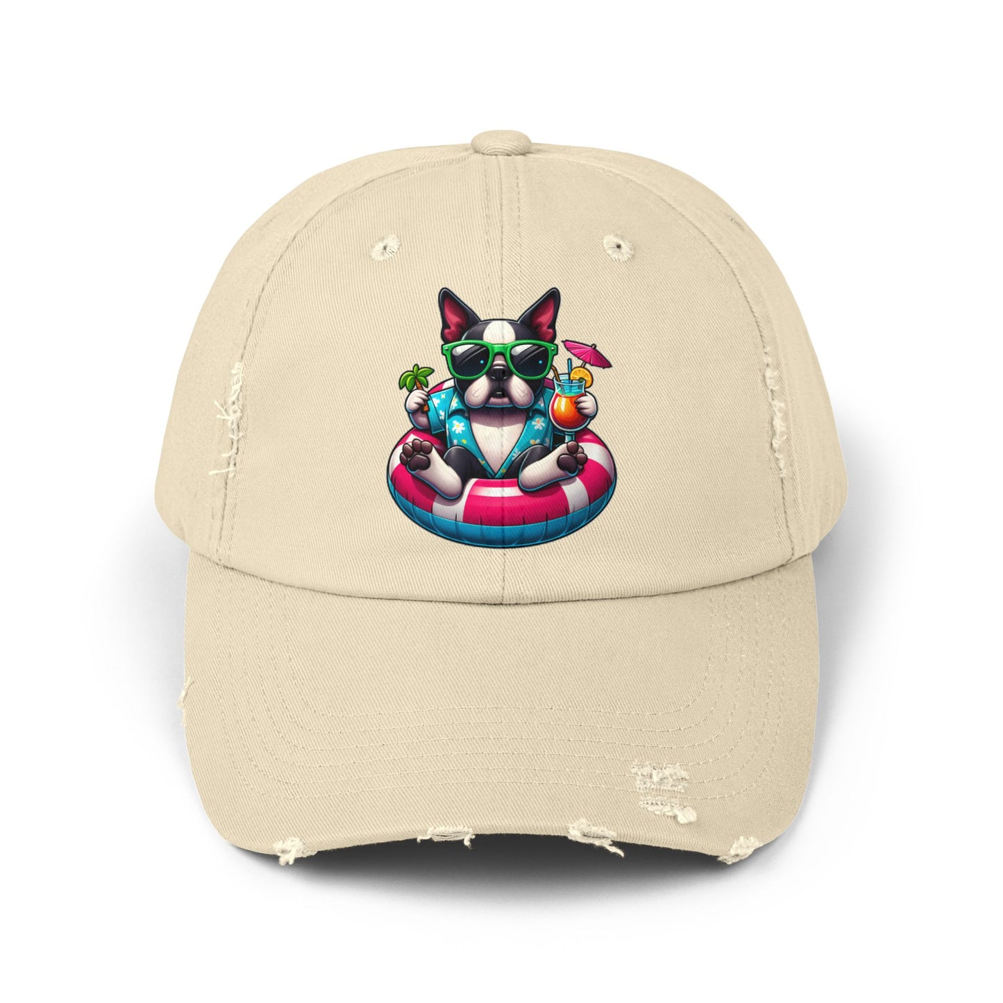 Boston Terrier Vacation Vibes Distressed Hat