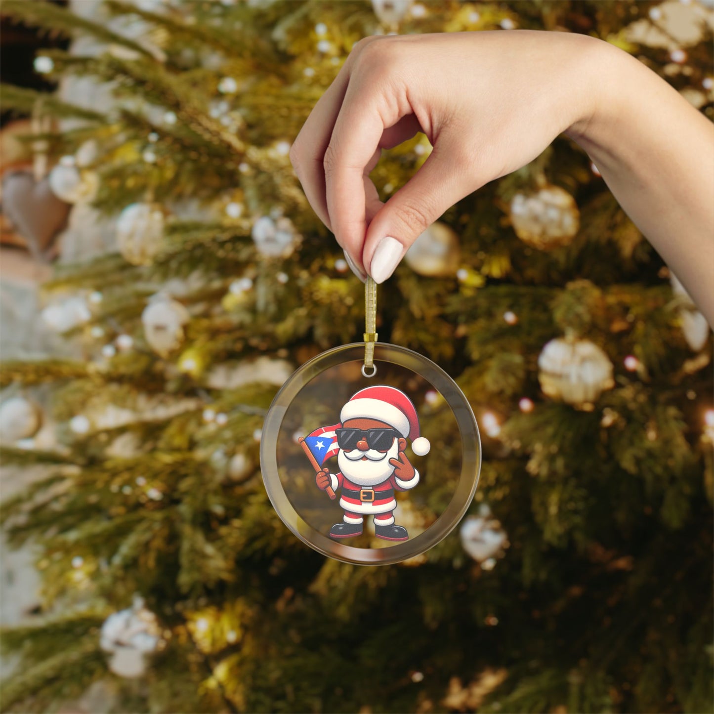 Puerto Rican Santa Glass Ornament