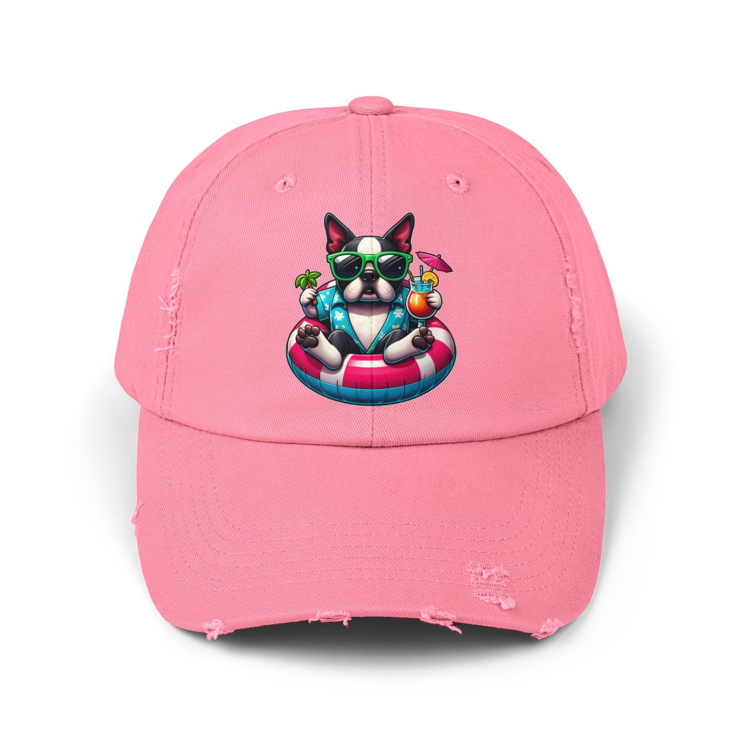 Boston Terrier Vacation Vibes Distressed Hat