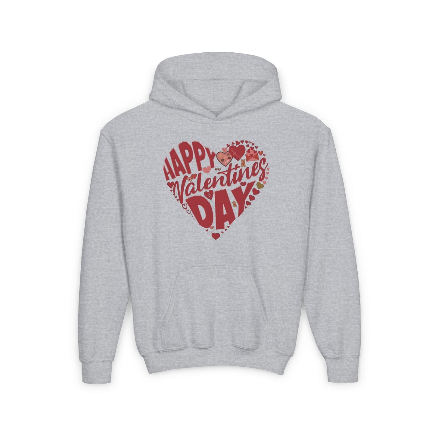 Happy Valentine's Day in a Heart Kids Hooded Sweatshirt