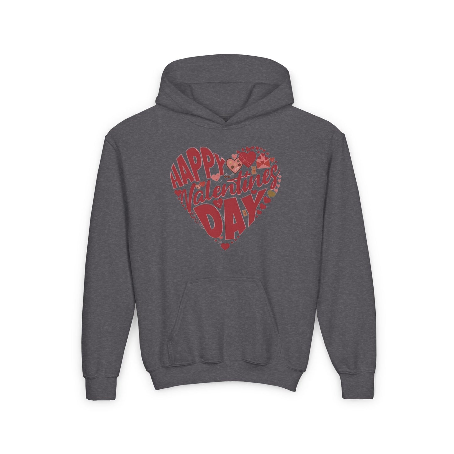 Happy Valentine's Day in a Heart Kids Hooded Sweatshirt