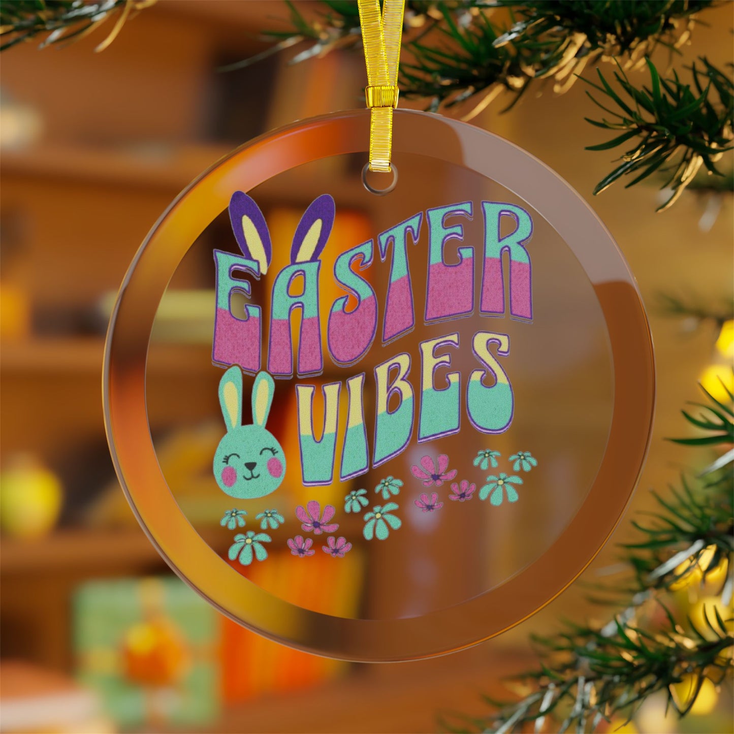Easter Vibes Glass Ornament