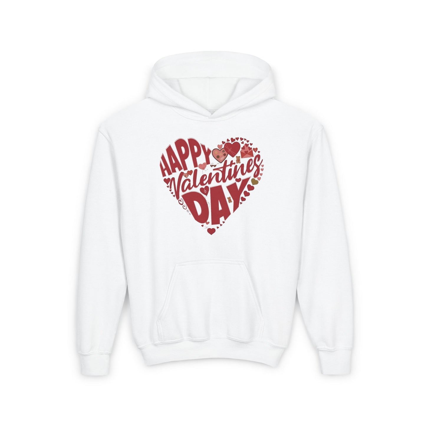 Happy Valentine's Day in a Heart Kids Hooded Sweatshirt