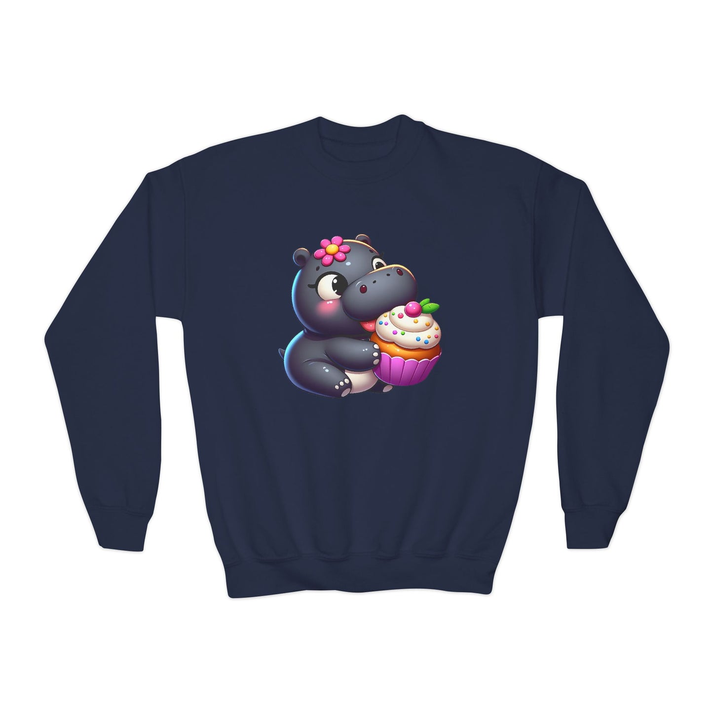 Hungry Hungry Cute Cupcake Hippo Kids Sweatshirt