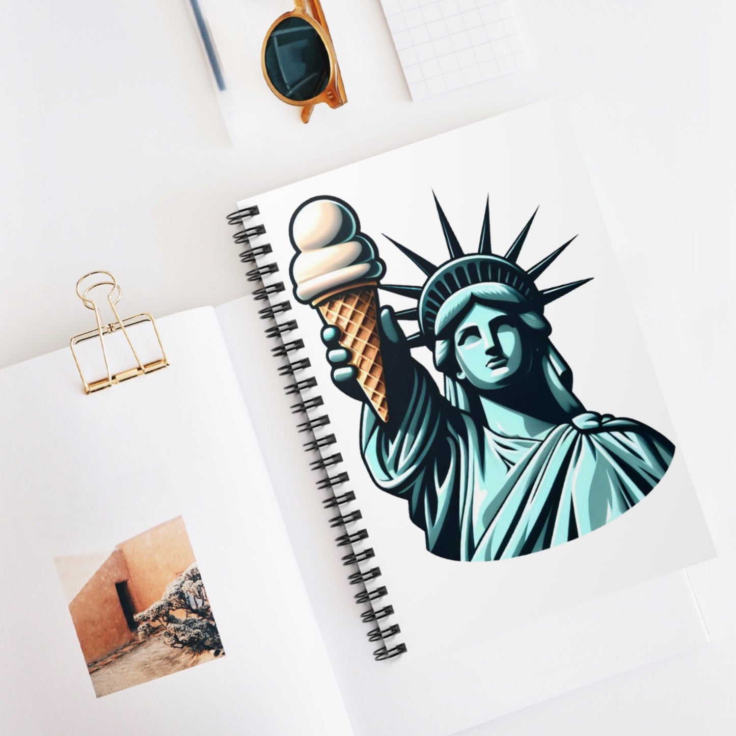 Lady Liberty Chillin w/ Vanilla Ice Cream Spiral Notebook - Ruled Line