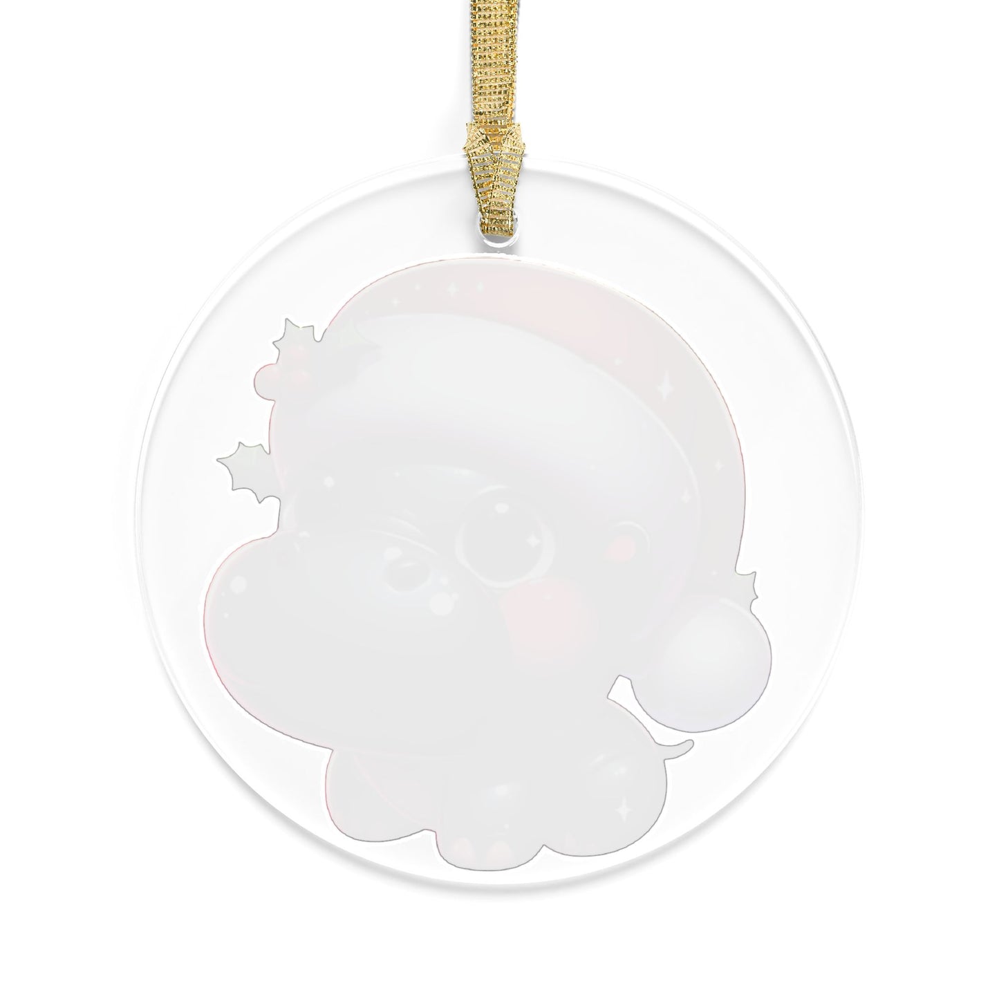 Blushing Santa Hippo w/ Holly Acrylic Ornament