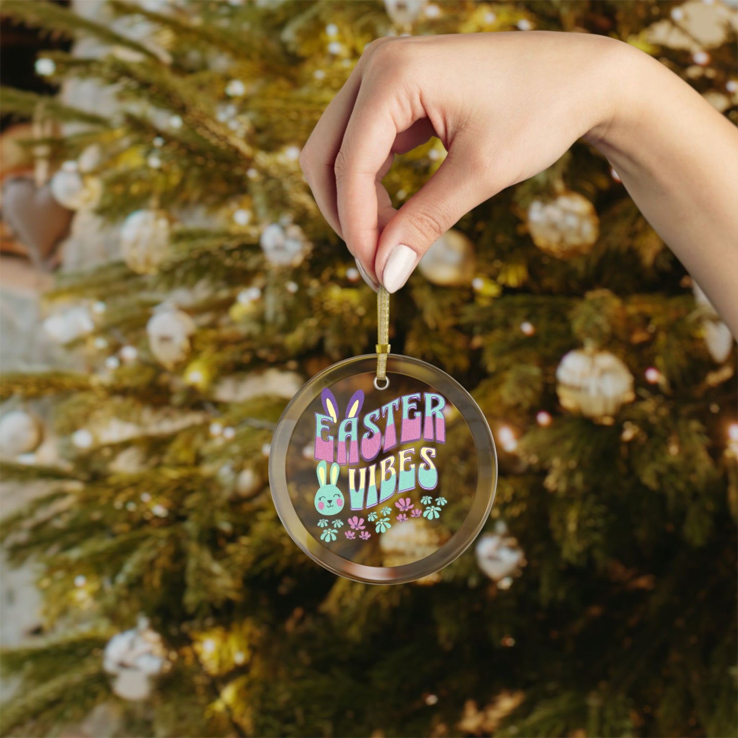 Easter Vibes Glass Ornament