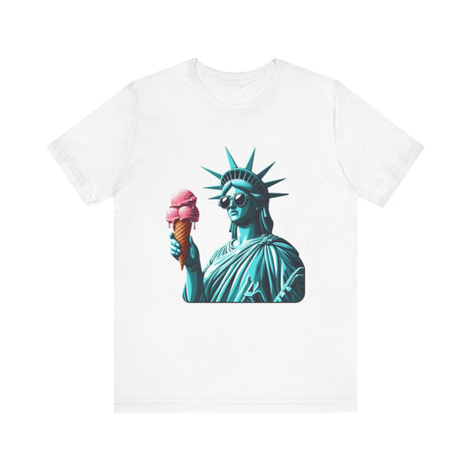 Lady Liberty Chillin w/ Strawberry Ice Cream Short Sleeve Shirt