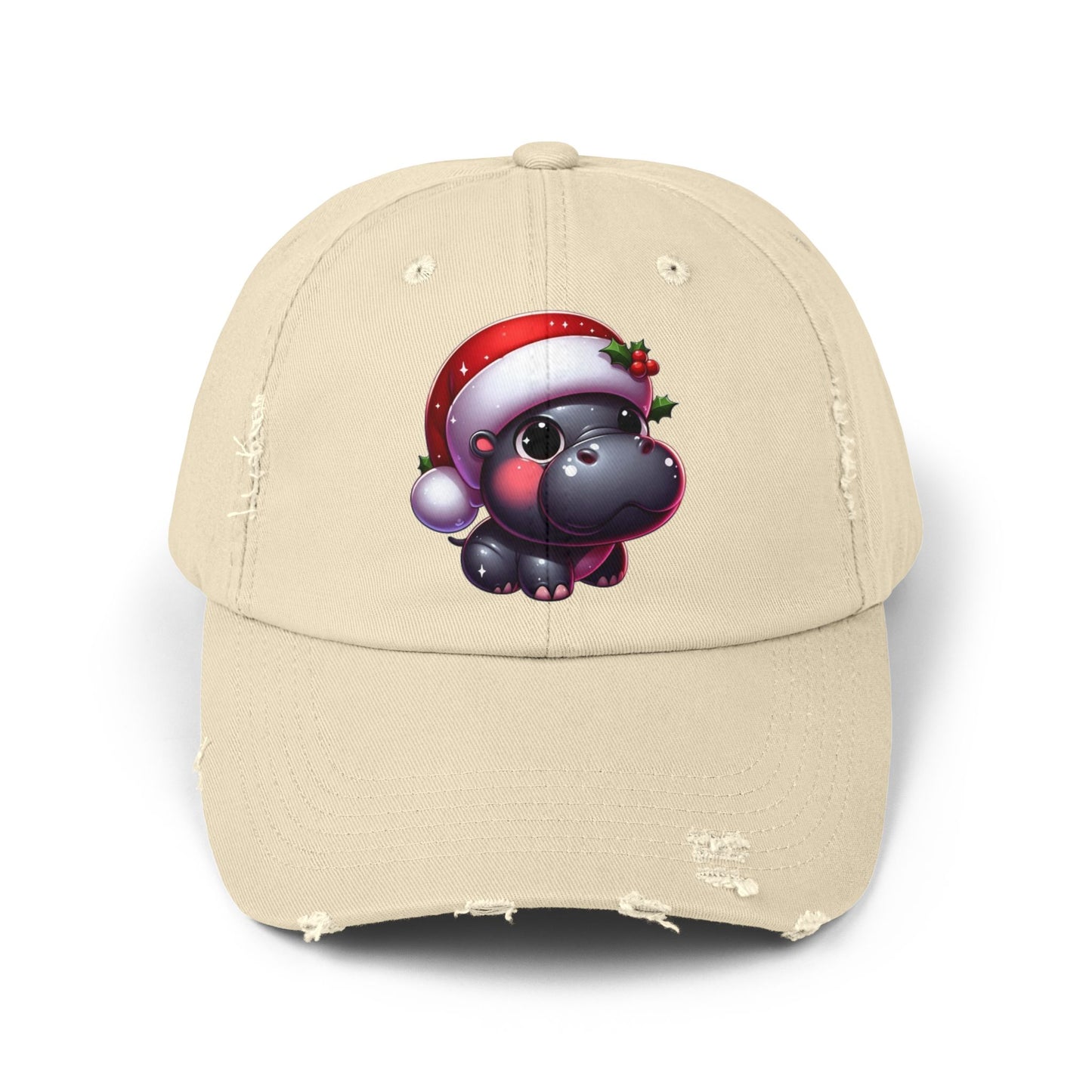 Blushing Santa Hippo w/ Holly Distressed Hat