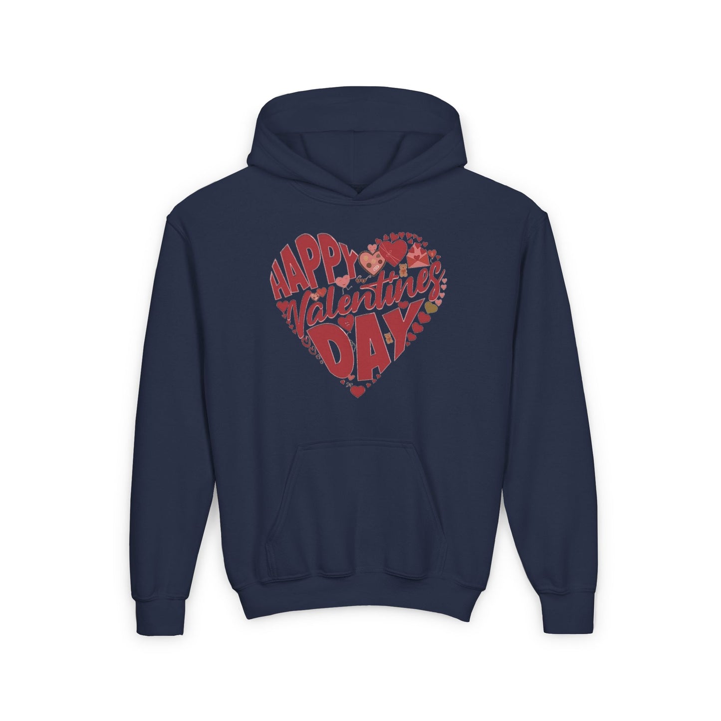 Happy Valentine's Day in a Heart Kids Hooded Sweatshirt