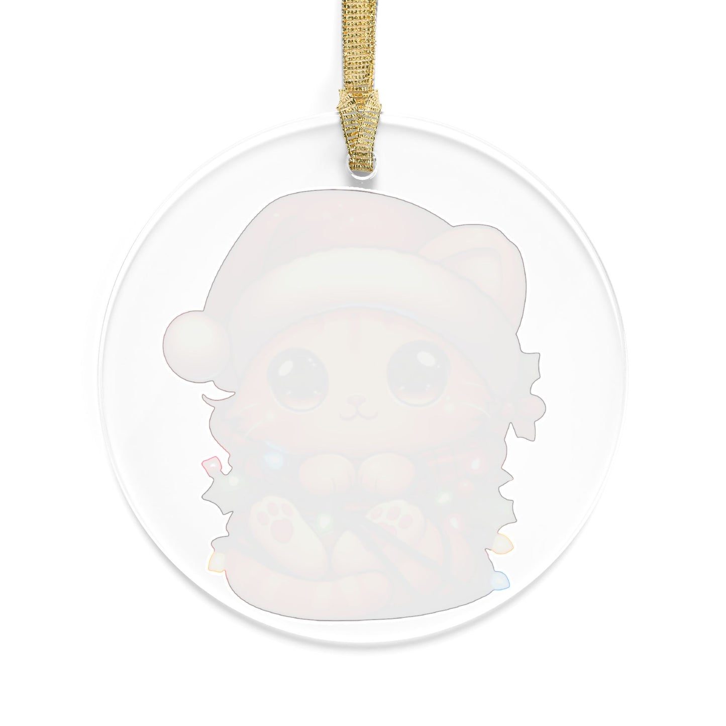 Cute Orange Kitty w/ Christmas Lights Acrylic Ornament