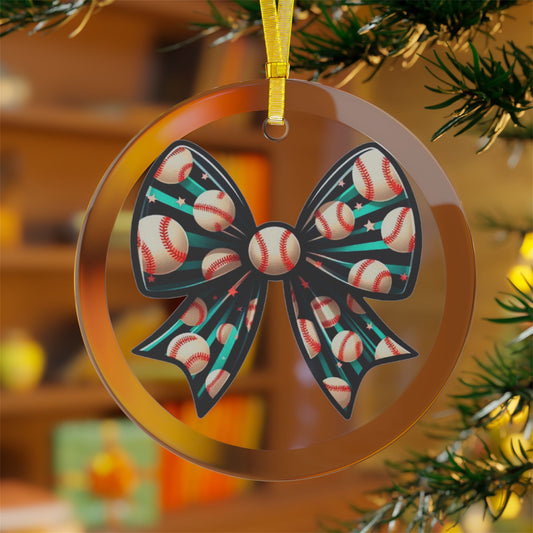 Baseball Prize Bow Glass Ornament