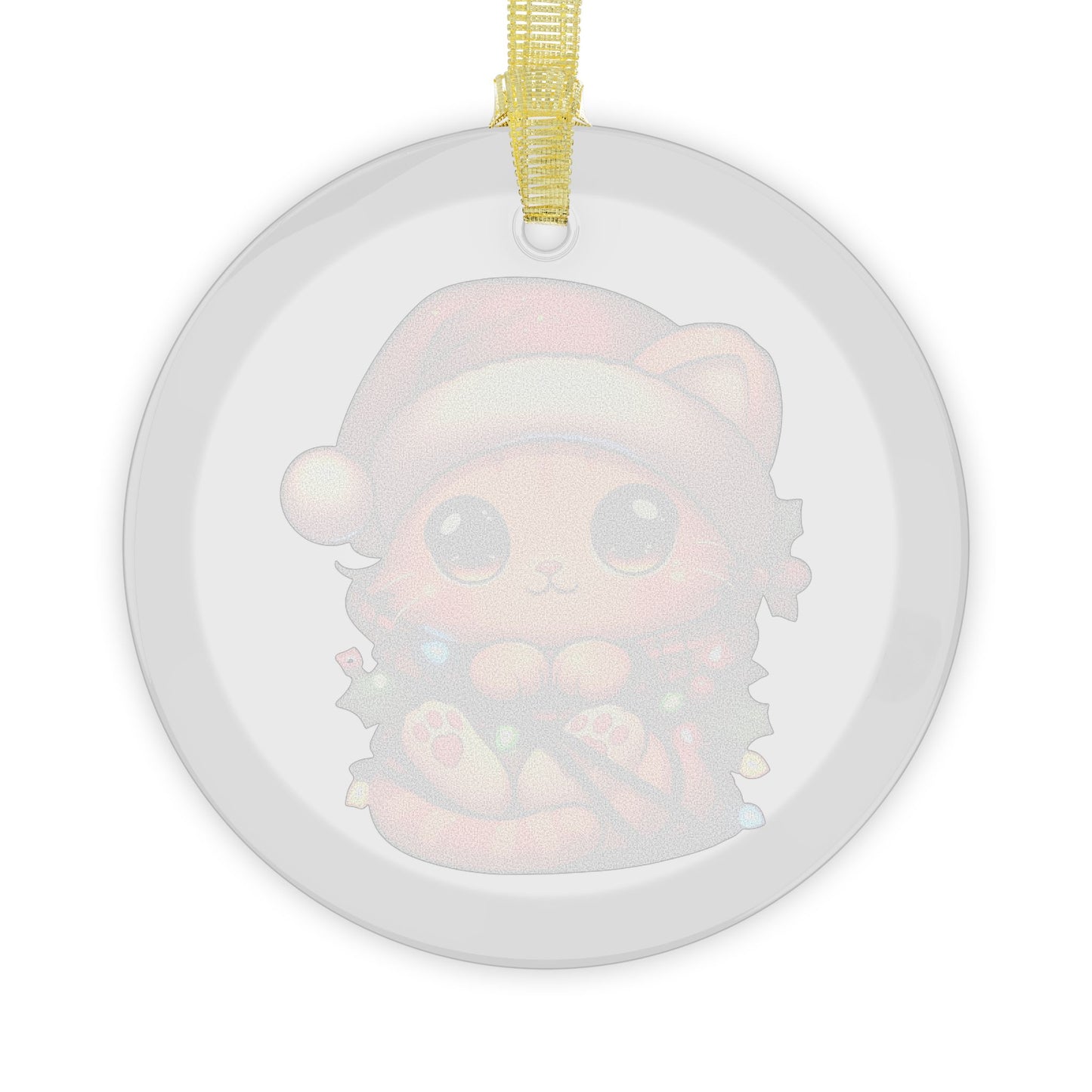 Cute Orange Kitty w/ Christmas Lights Glass Ornament