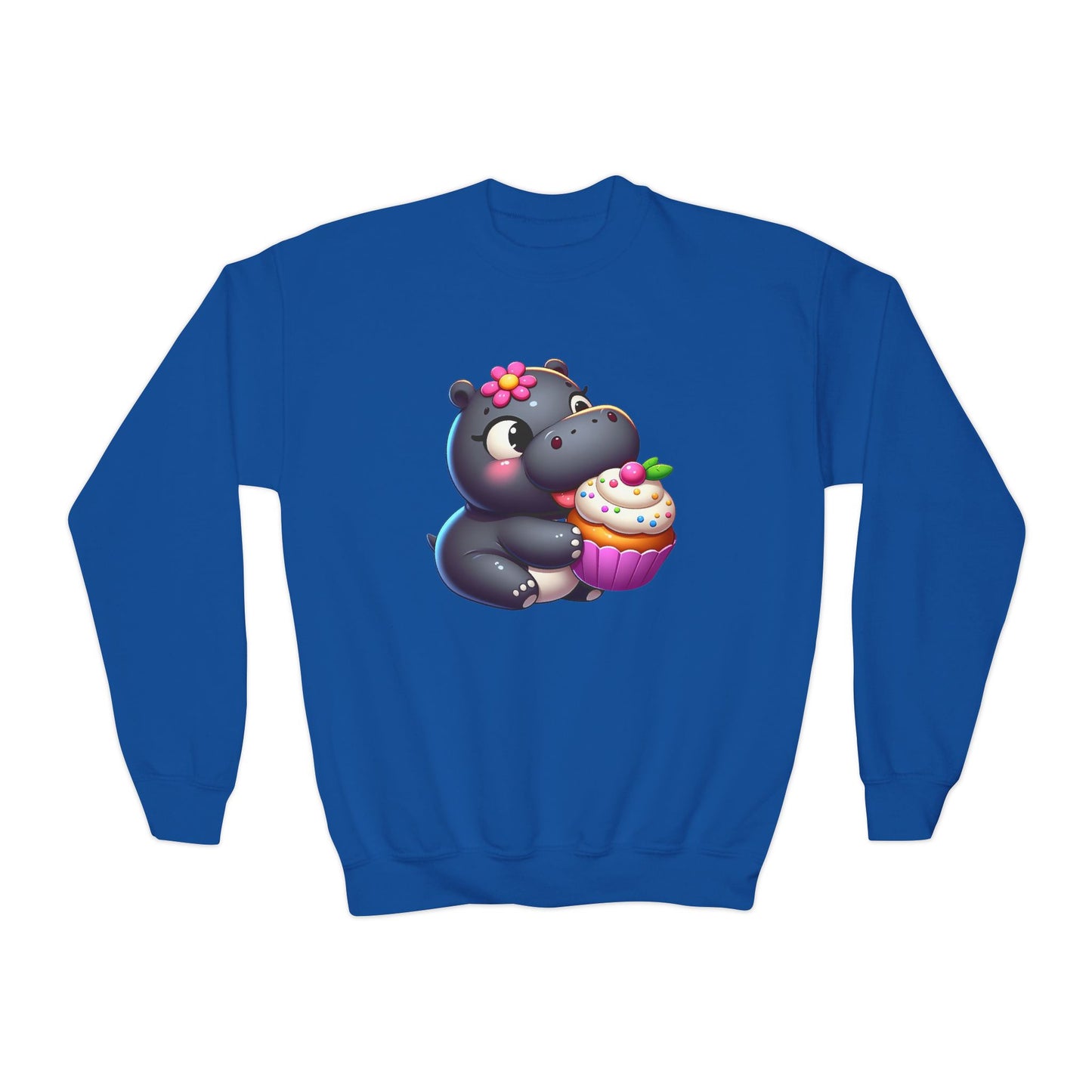 Hungry Hungry Cute Cupcake Hippo Kids Sweatshirt