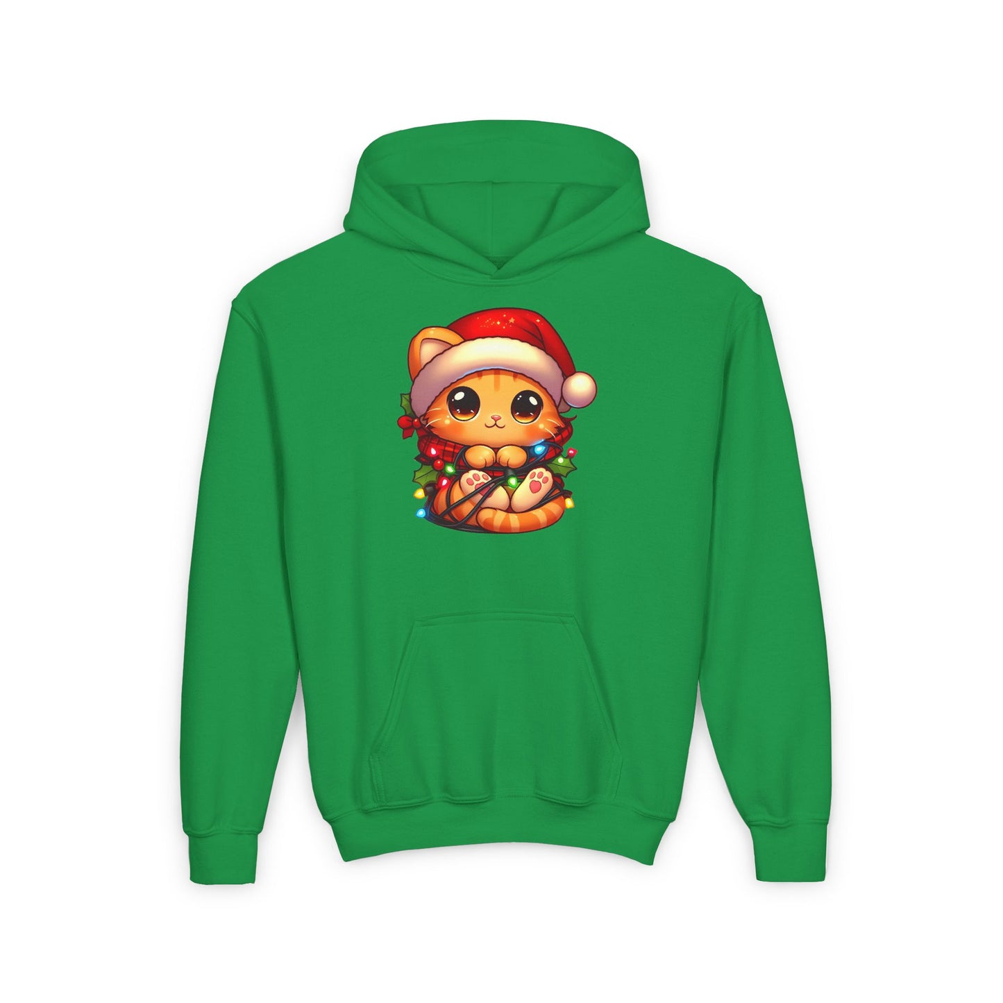 Cute Orange Kitty w/ Christmas Lights Kids Hooded Sweatshirt