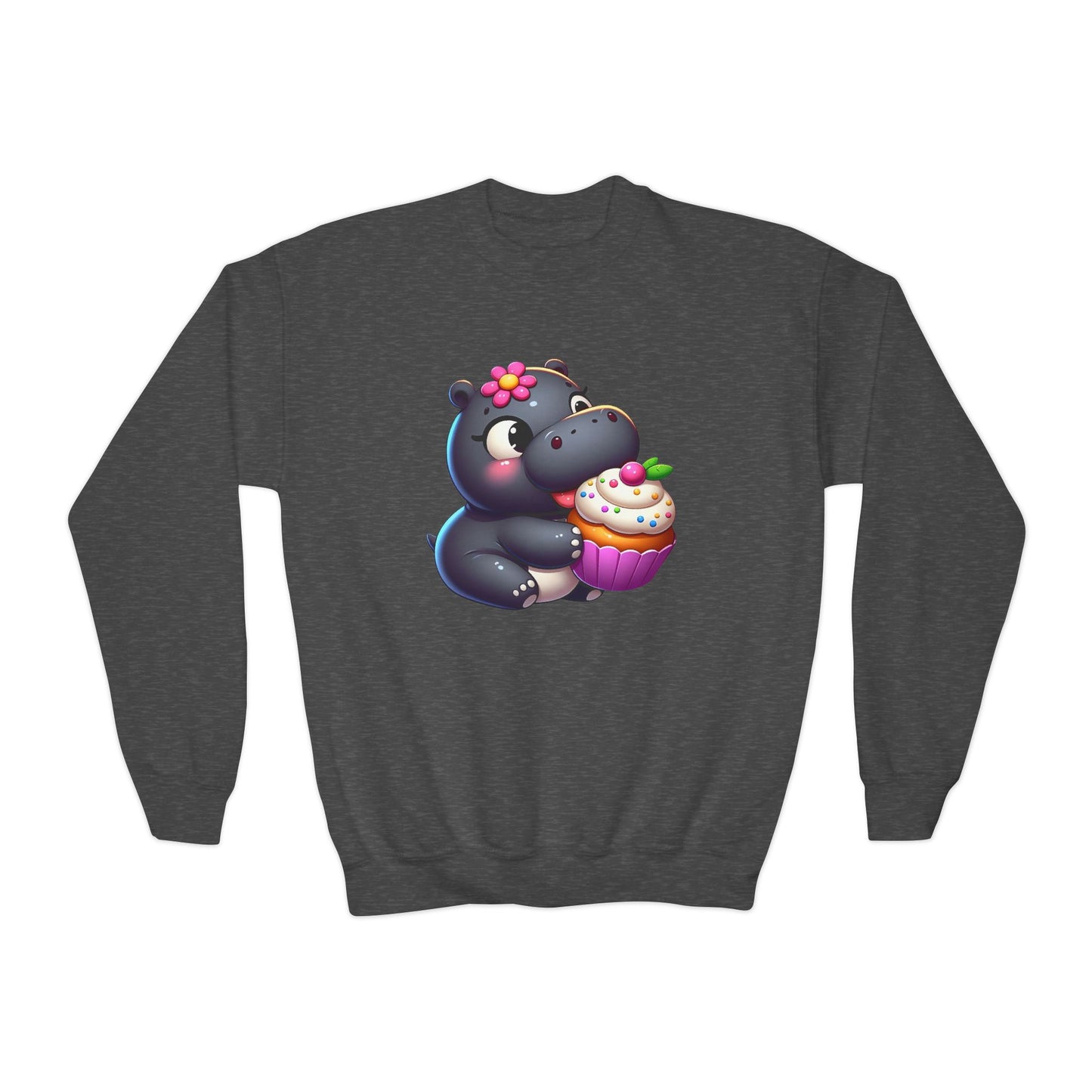 Hungry Hungry Cute Cupcake Hippo Kids Sweatshirt