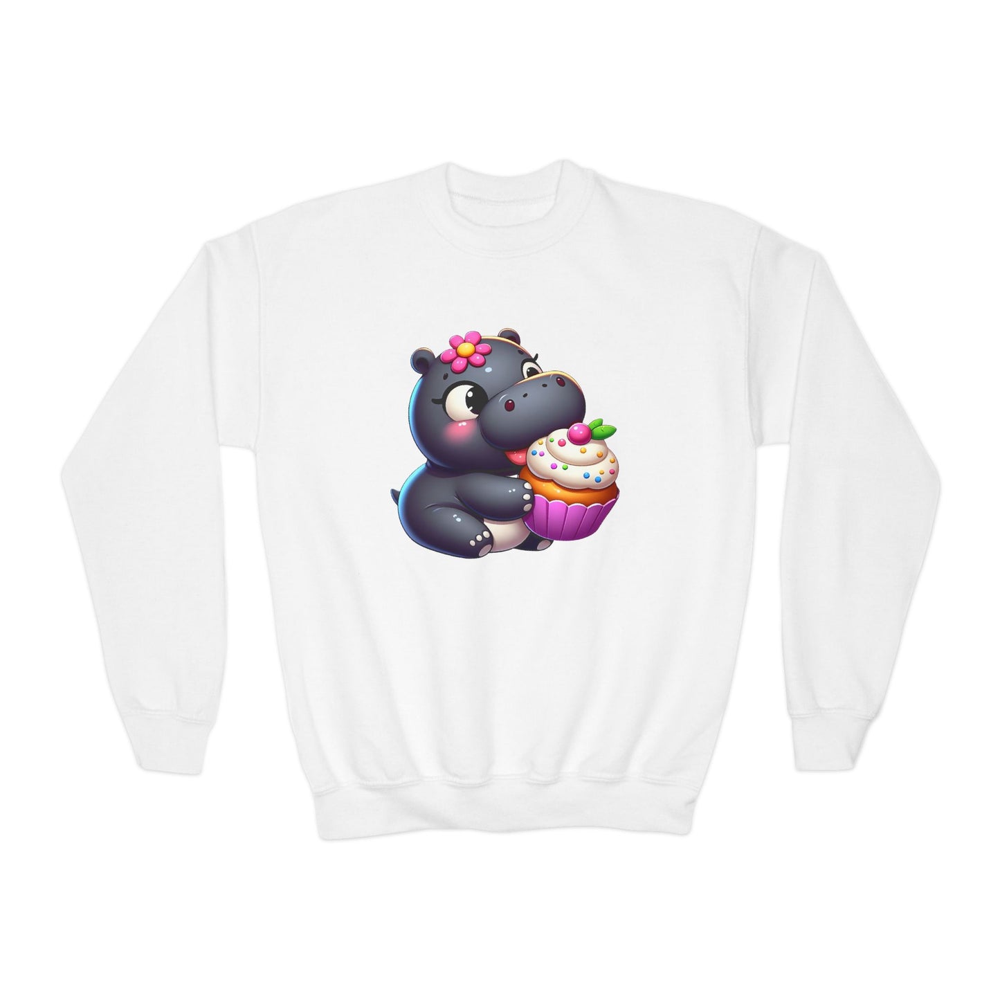 Hungry Hungry Cute Cupcake Hippo Kids Sweatshirt