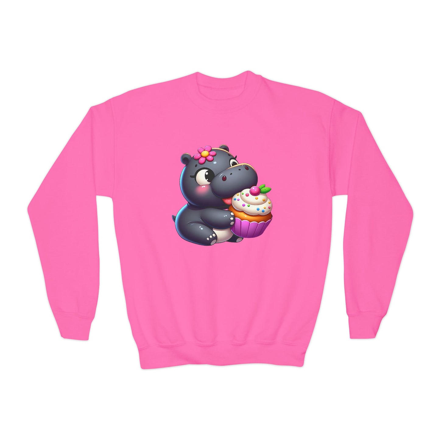 Hungry Hungry Cute Cupcake Hippo Kids Sweatshirt