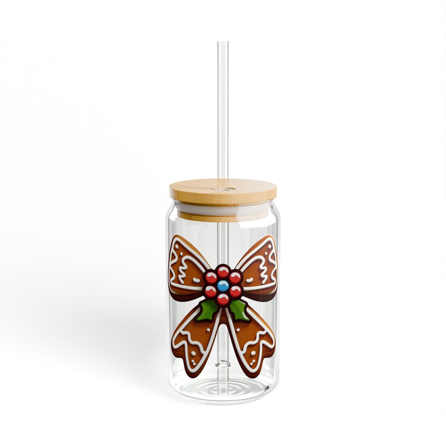 Gingerbread Bow Sipper Glass 16oz