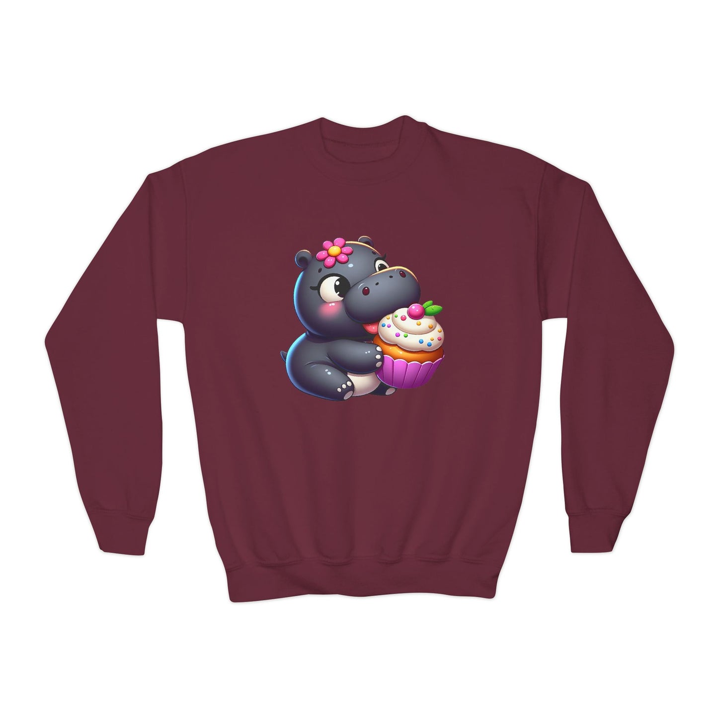 Hungry Hungry Cute Cupcake Hippo Kids Sweatshirt