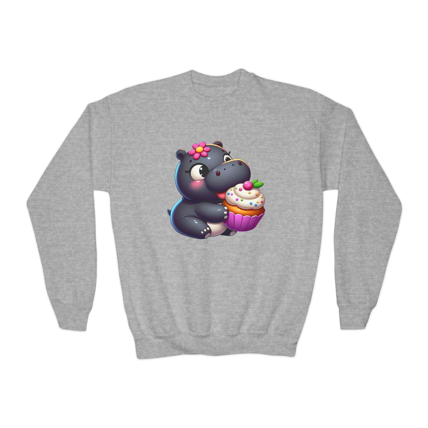 Hungry Hungry Cute Cupcake Hippo Kids Sweatshirt