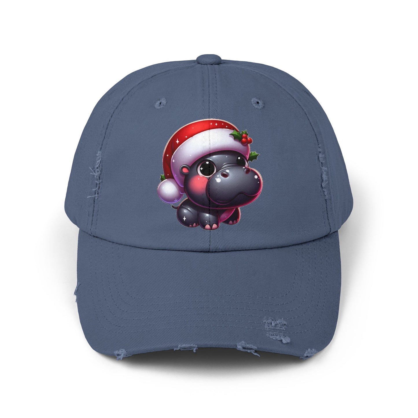 Blushing Santa Hippo w/ Holly Distressed Hat