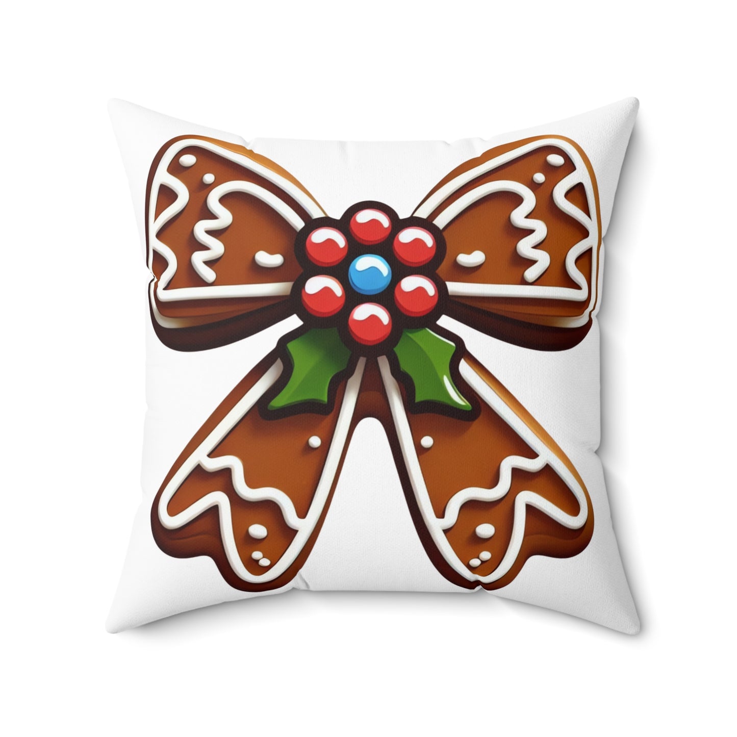 Gingerbread Bow Polyester Square Pillow