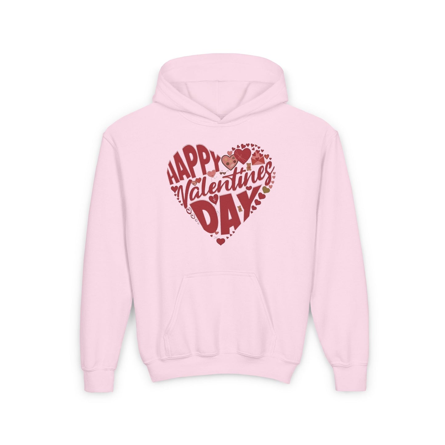 Happy Valentine's Day in a Heart Kids Hooded Sweatshirt