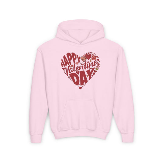 Happy Valentine's Day in a Heart Kids Hooded Sweatshirt