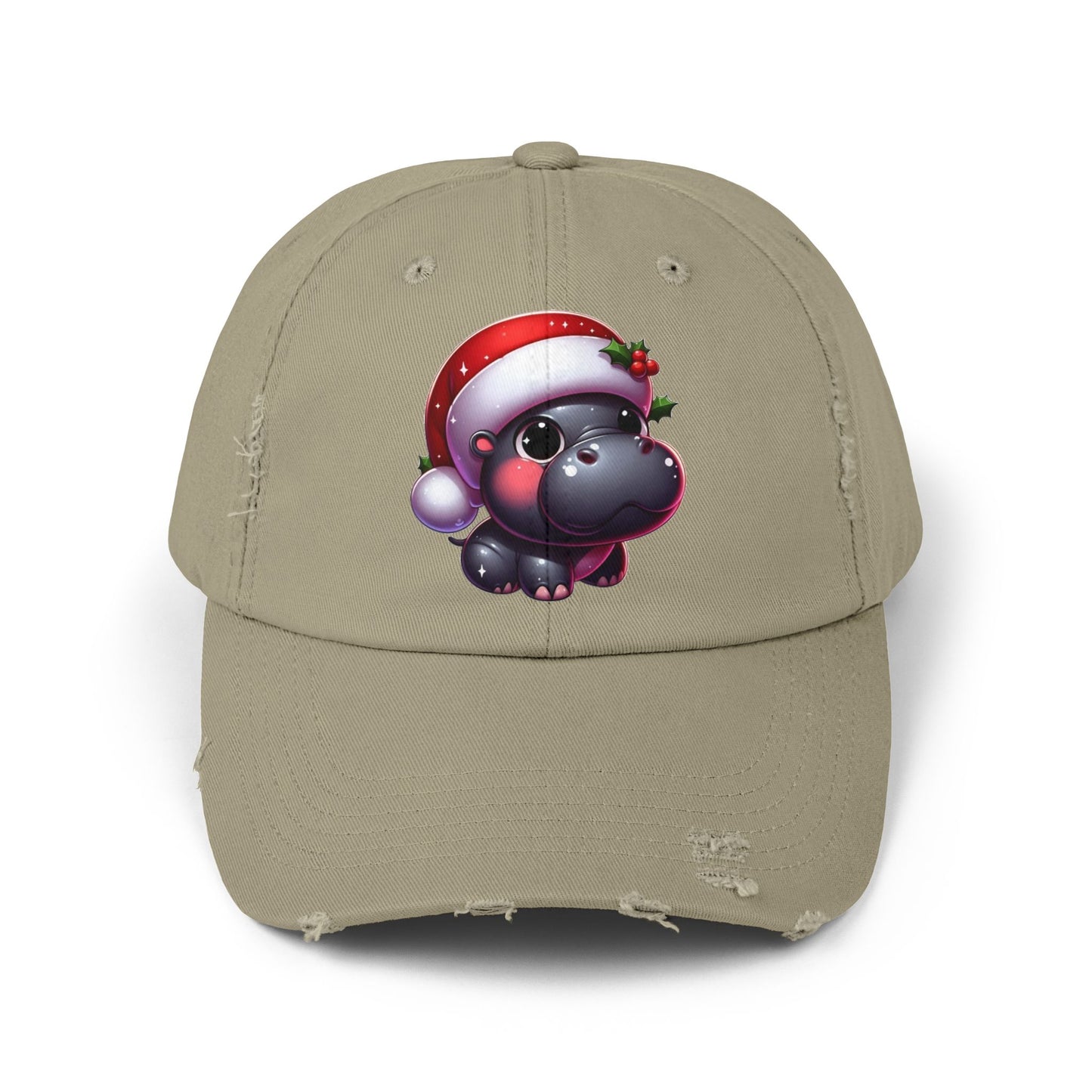 Blushing Santa Hippo w/ Holly Distressed Hat