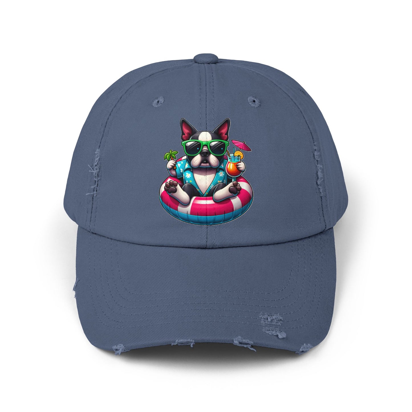 Boston Terrier Vacation Vibes Distressed Hat