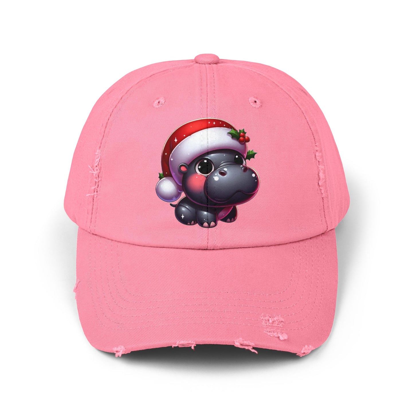 Blushing Santa Hippo w/ Holly Distressed Hat