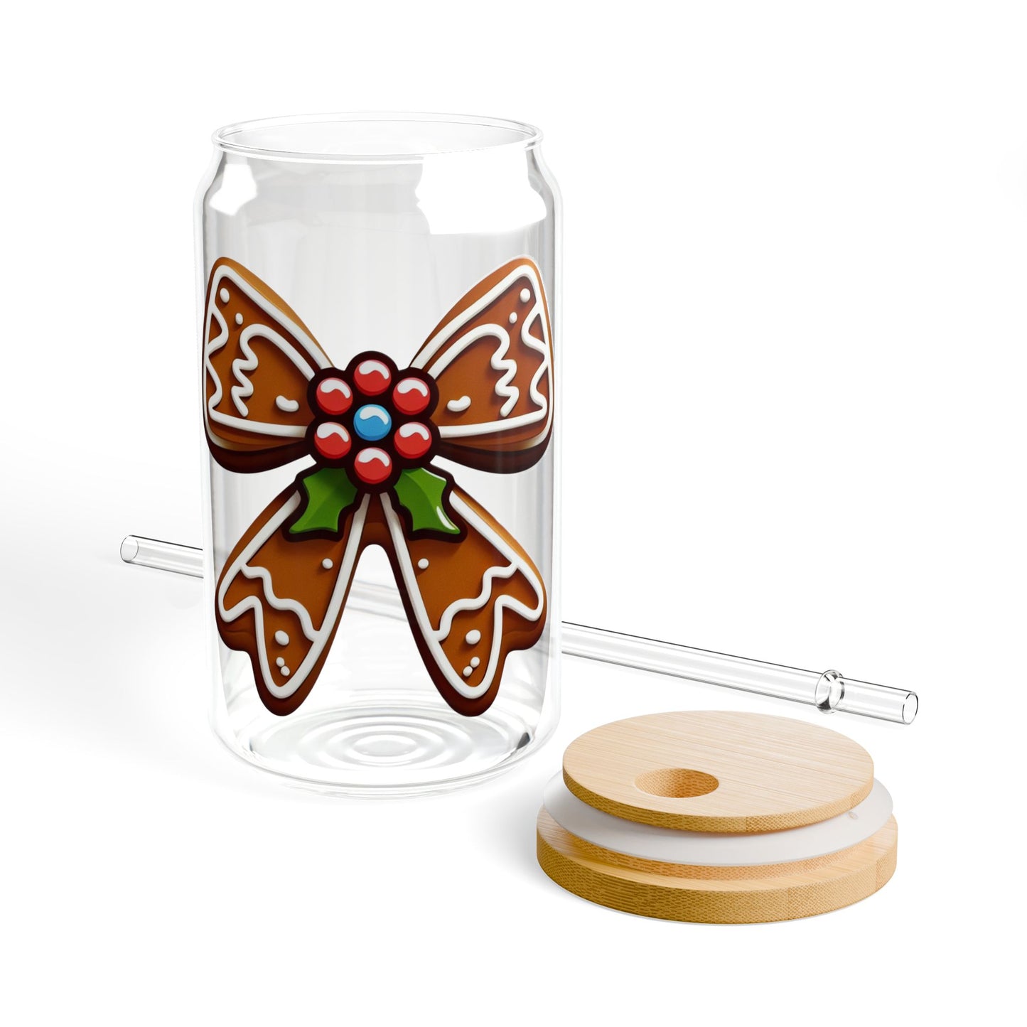 Gingerbread Bow Sipper Glass 16oz