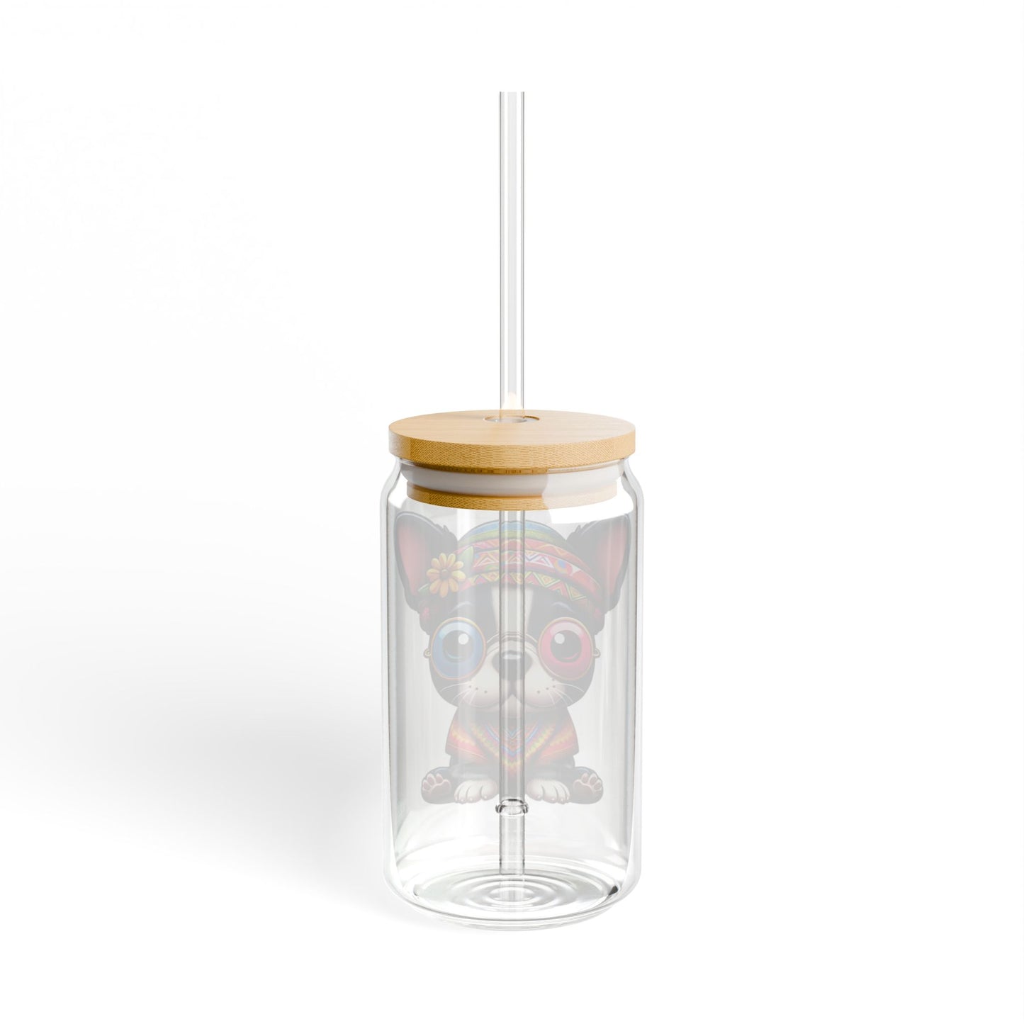 Boston Terrier Hippie Sipper Glass 16oz
