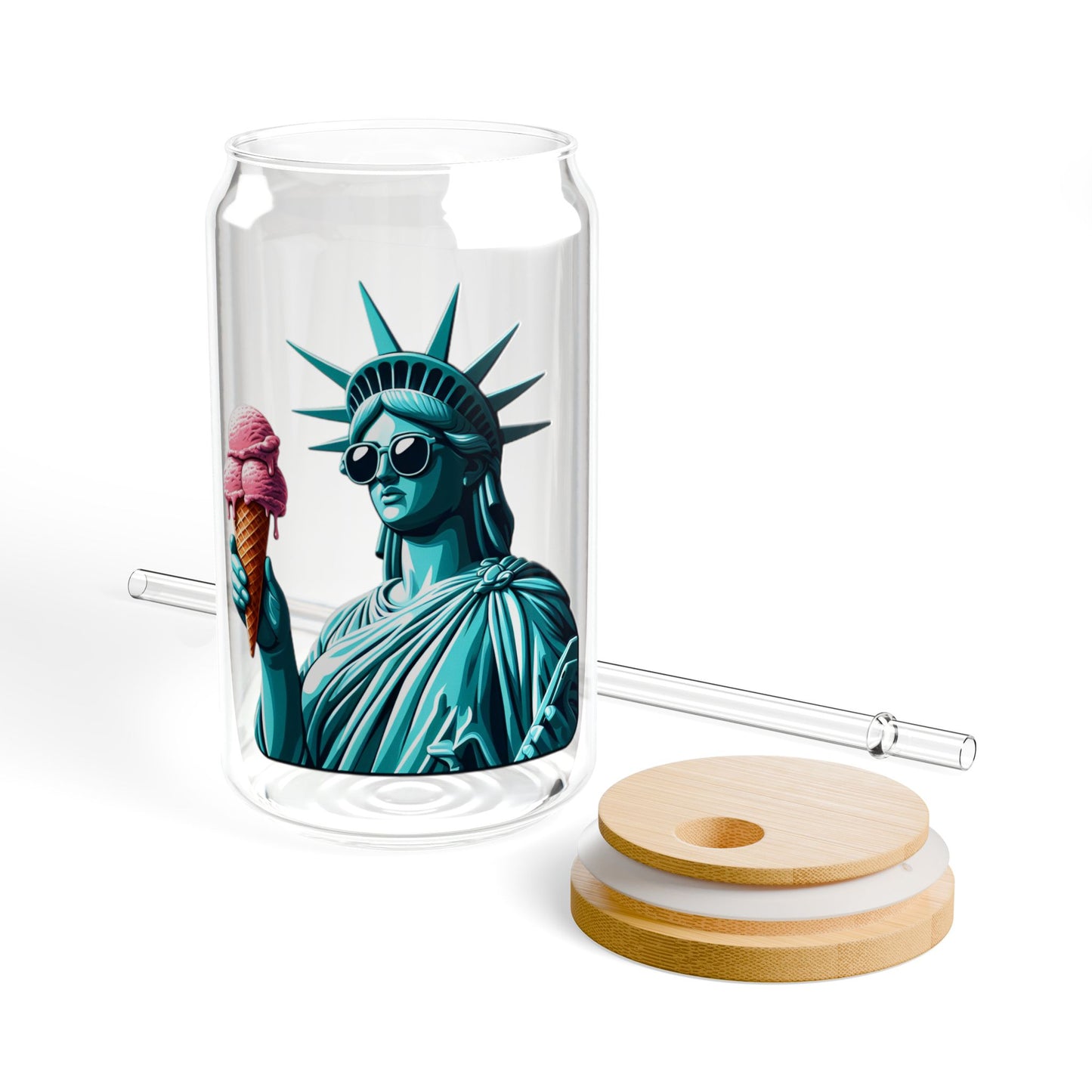 Lady Liberty Chillin w/ Strawberry Ice Cream Sipper Glass 16oz