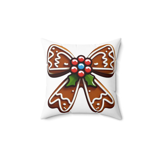 Gingerbread Bow Polyester Square Pillow