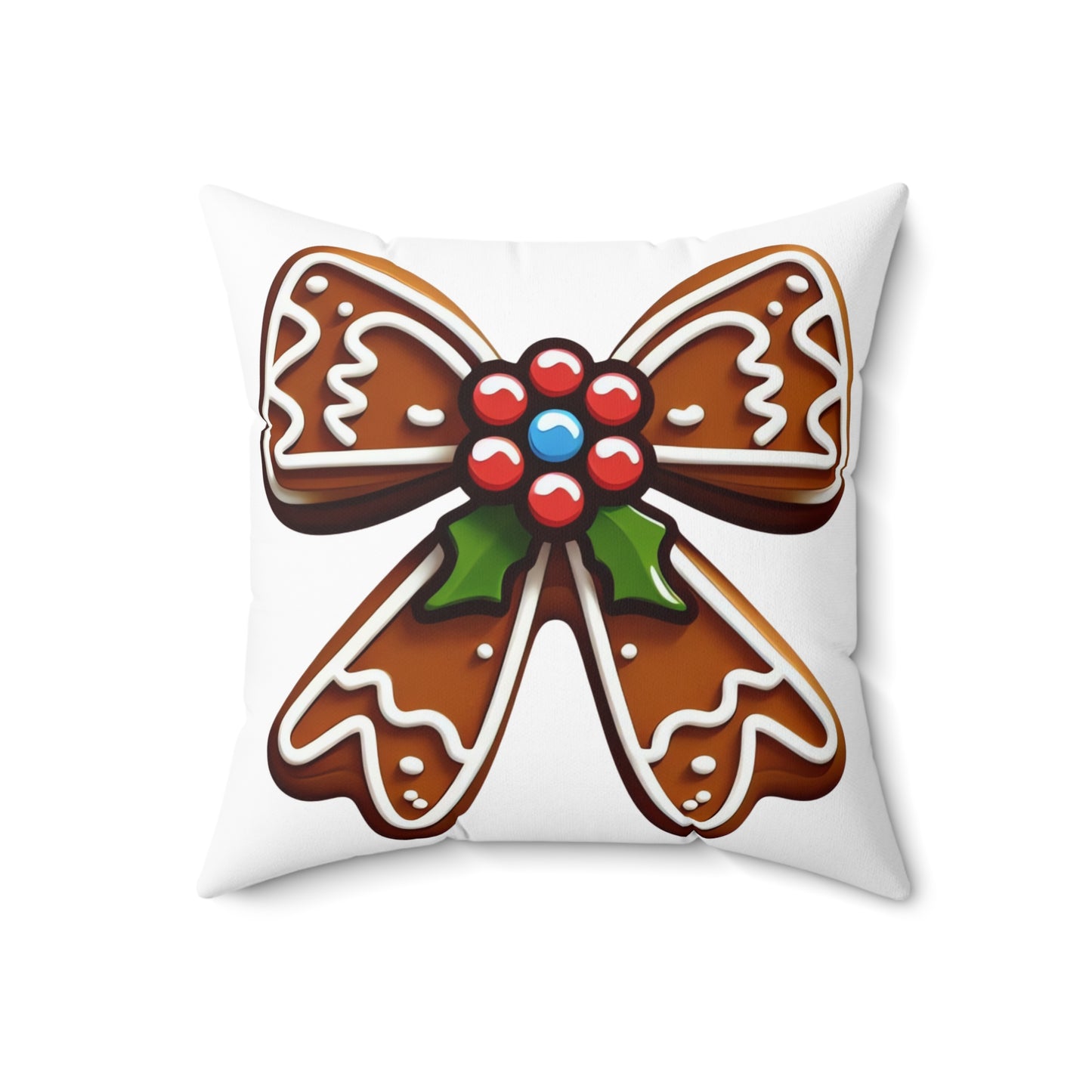 Gingerbread Bow Polyester Square Pillow