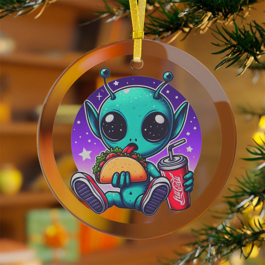 Extraterrestrial Taco Tuesday Glass Ornament