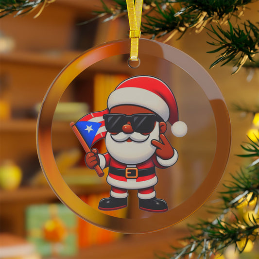 Puerto Rican Santa Glass Ornament