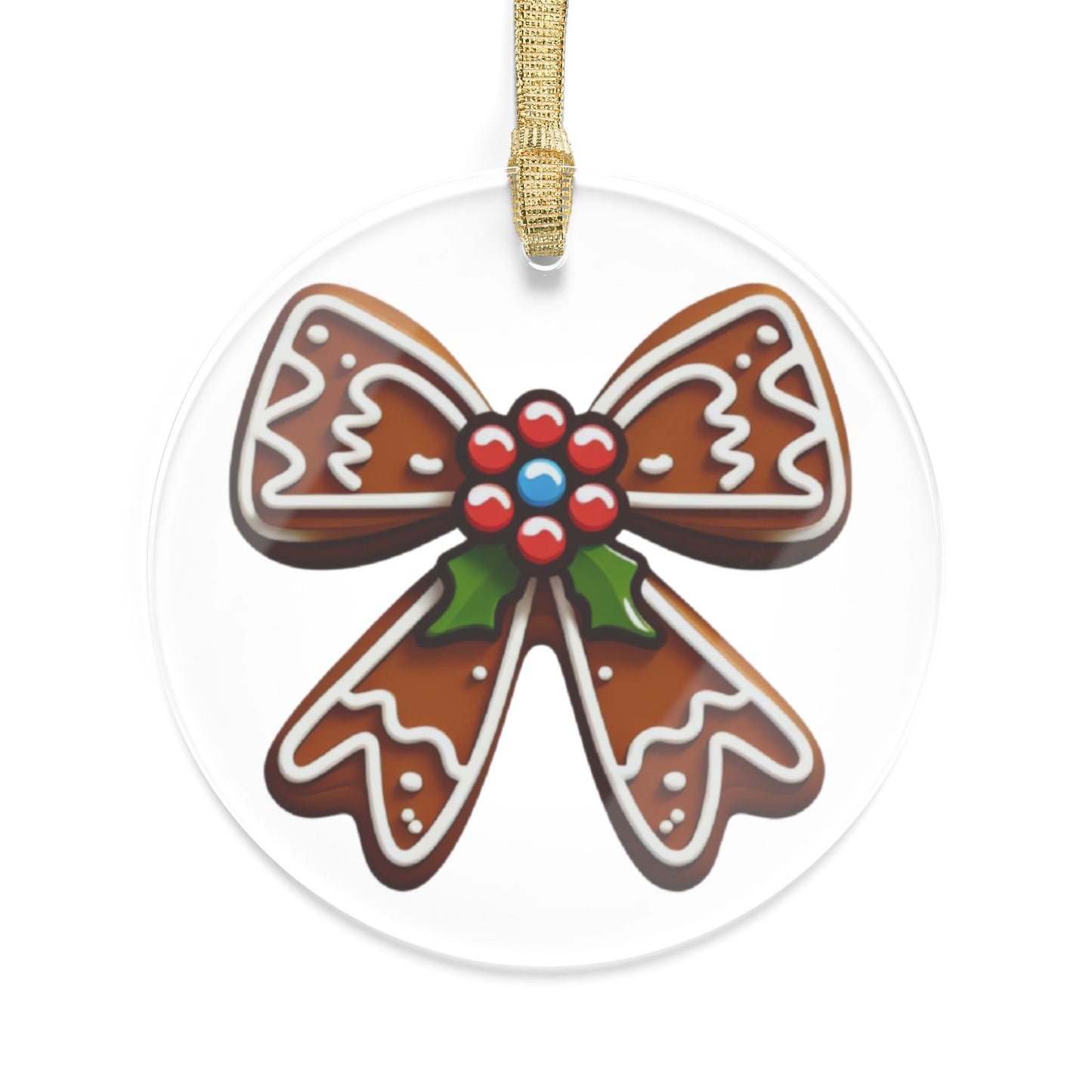 Holly and Gingerbread Bow Acrylic Ornament