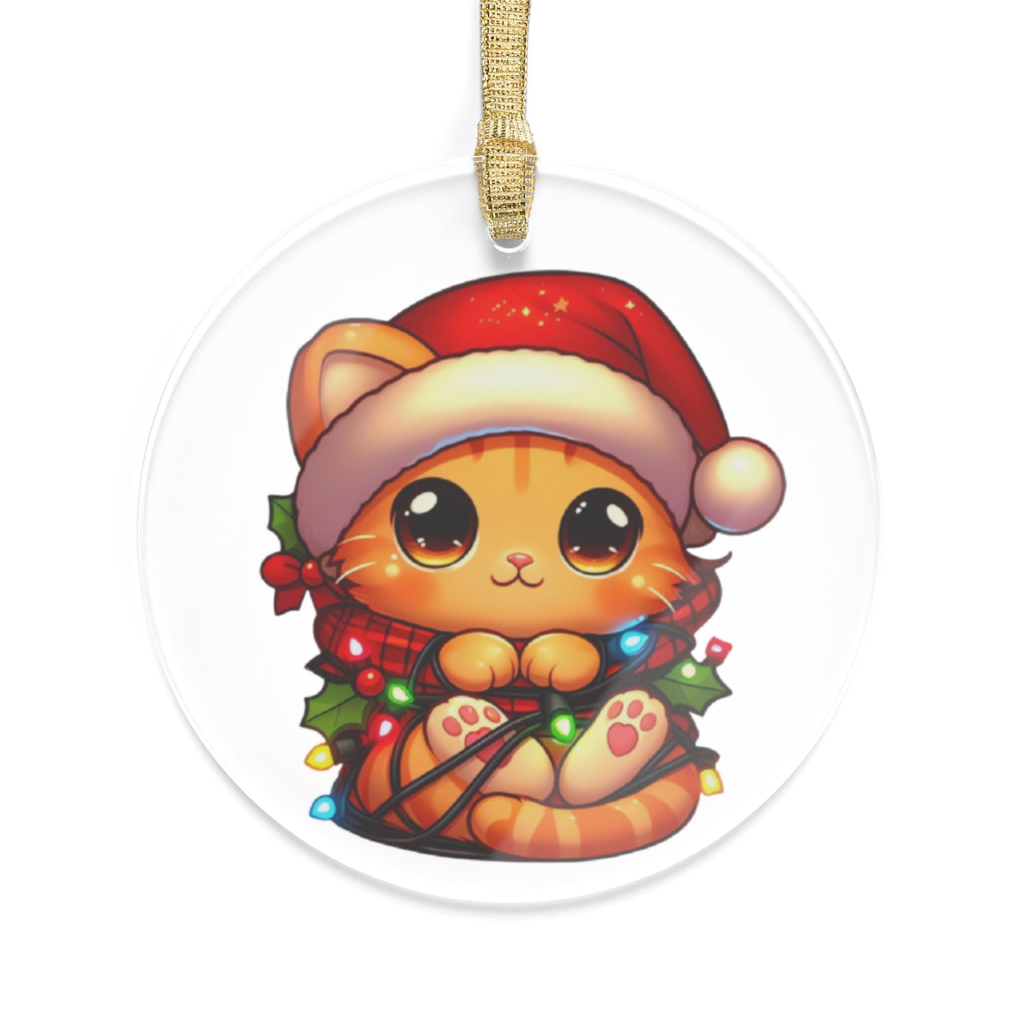 Cute Orange Kitty w/ Christmas Lights Acrylic Ornament