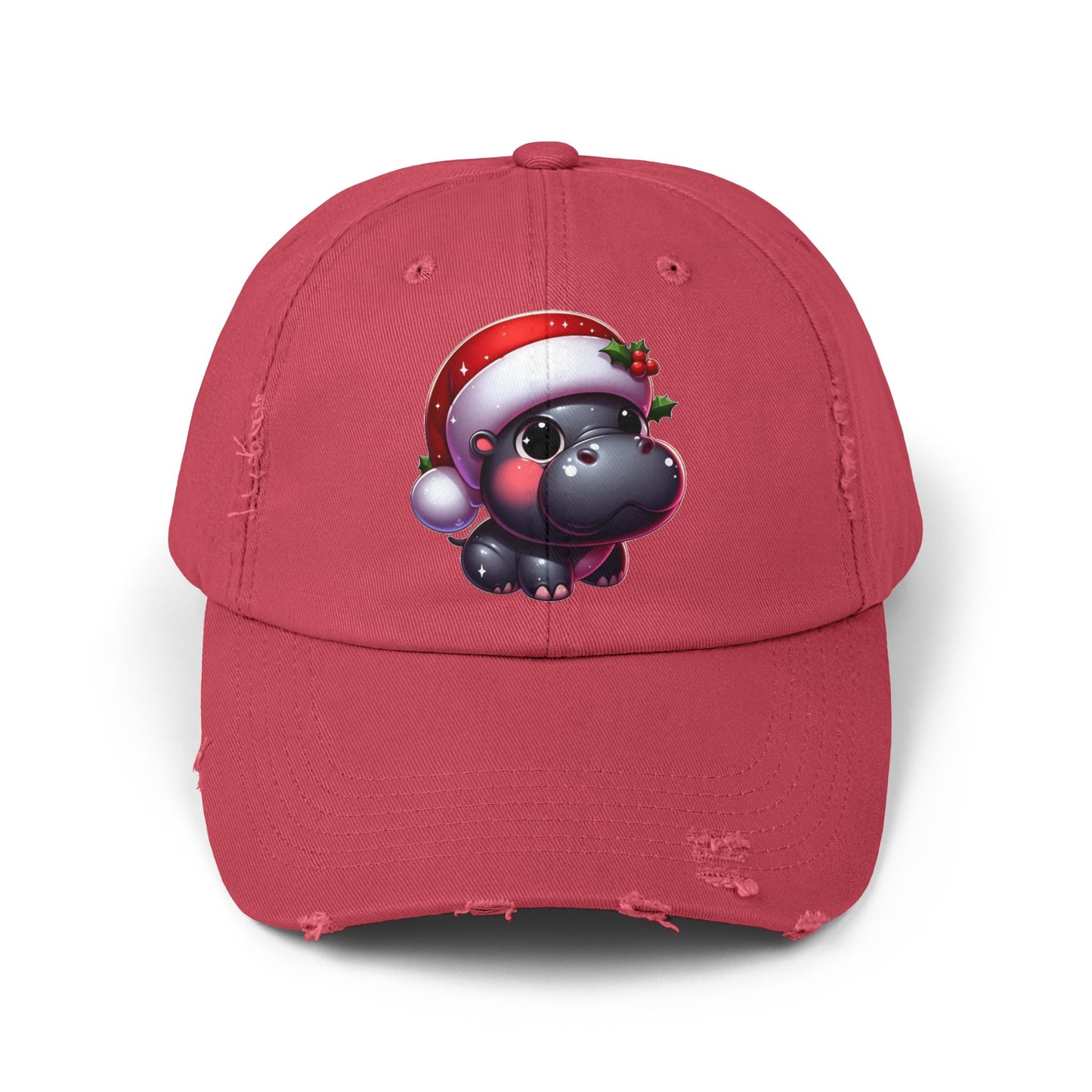 Blushing Santa Hippo w/ Holly Distressed Hat