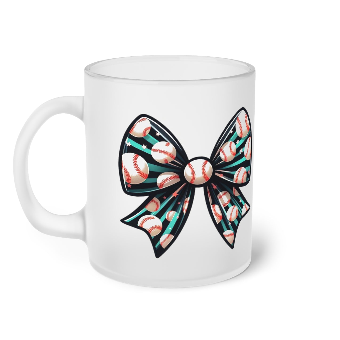 Baseball Prize Bow Frosted Glass Mug 11oz